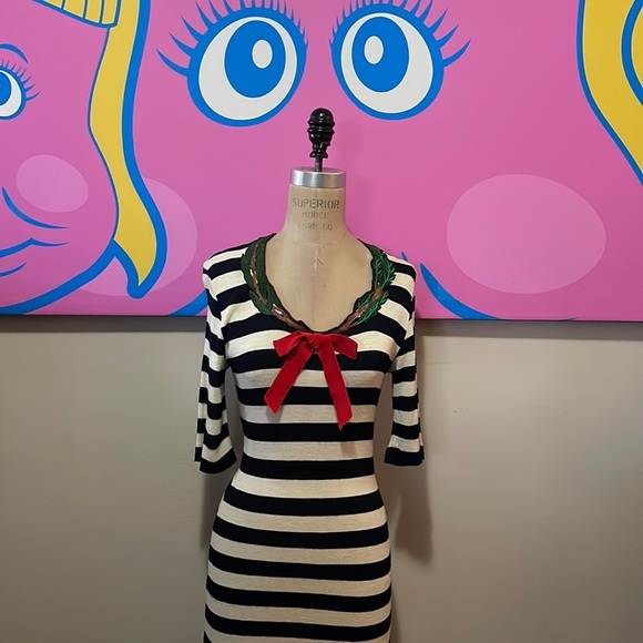 Moschino Cheap Chic Sailor Black White Red Dress Laurel Leaves - Picture 1 of 11